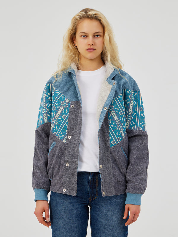 AZTEC GREY & BLUE UNISEX VINTAGE JACKET S