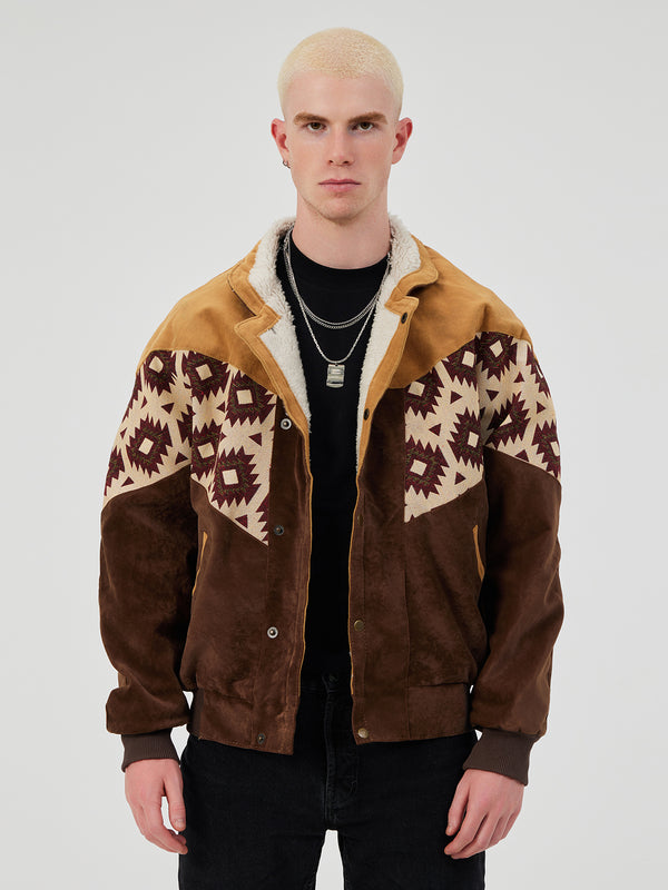 AZTEC DARK BROWN & LIGHT BROWN UNISEX VINTAGE JACKET L