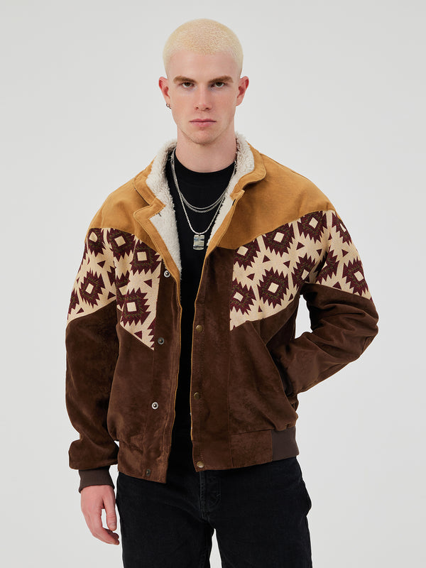 AZTEC DARK BROWN & LIGHT BROWN UNISEX VINTAGE JACKET L