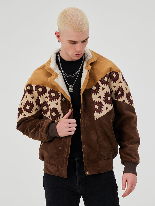 AZTEC DARK BROWN & LIGHT BROWN UNISEX VINTAGE JACKET L